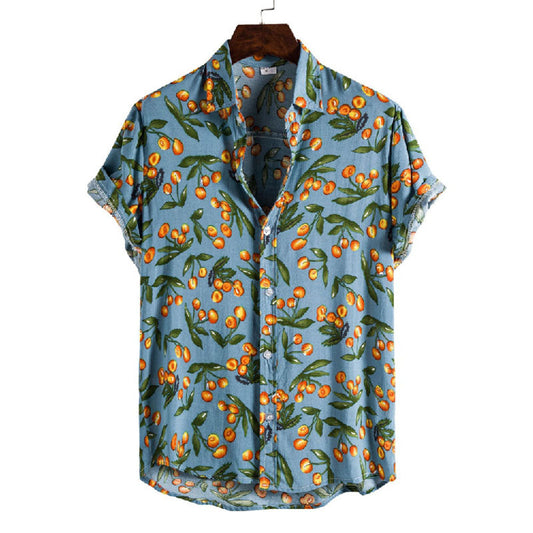 Tropical herenoverhemd met korte mouwen in blauw