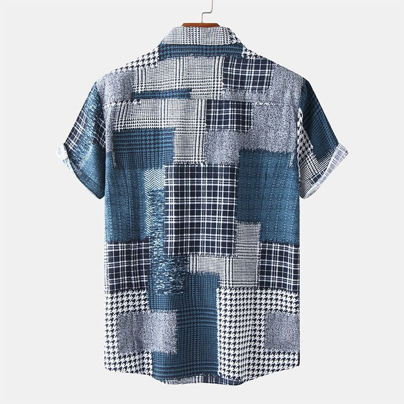 Herenoverhemd met abstracte print en korte mouwen in retrostijl