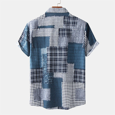 Herenoverhemd met abstracte print en korte mouwen in retrostijl