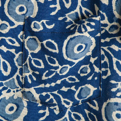 Stijlvol herenoverhemd met korte mouwen in blauw met vintageprint van katoen