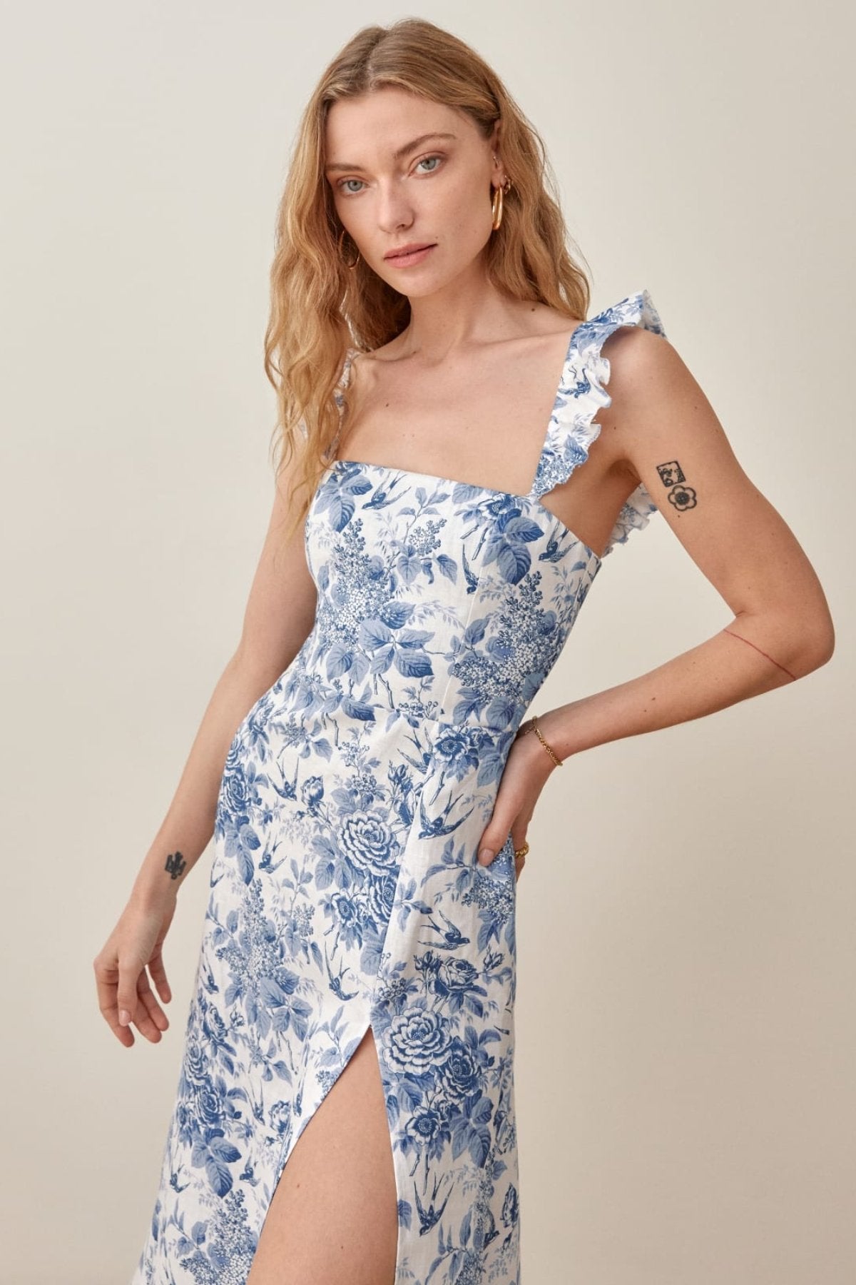 Melissa - midi-jurk met print, split en ruches