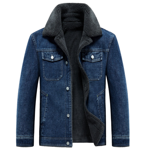 Mautios gevoerd denim jack met imitatielamleer