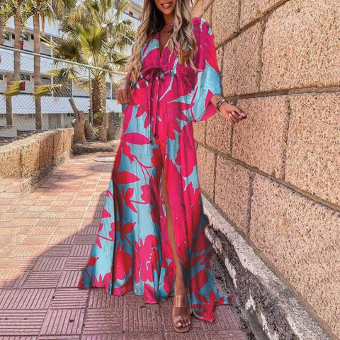 Britanny - Bedrukte bohemien strand luxe maxi jurk