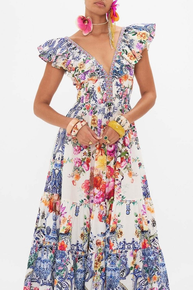 June - Maxi jurk met bloemenprint en ruches