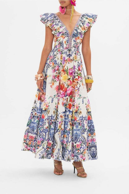 June - Maxi jurk met bloemenprint en ruches