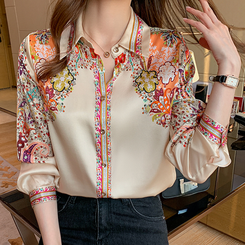 AMBER - Bloemen Satijnen Blouse