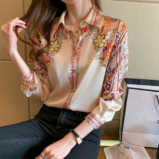 AMBER - Bloemen Satijnen Blouse