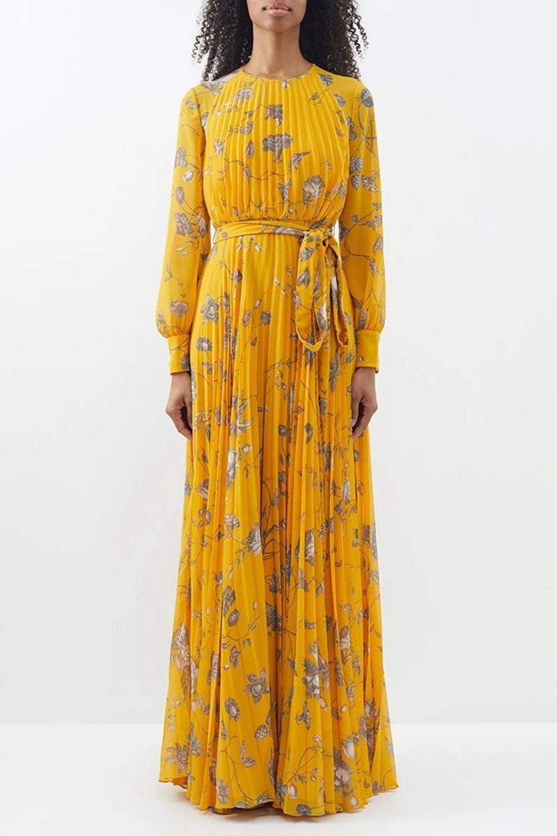 Marleen geplooide chiffon maxi jurk