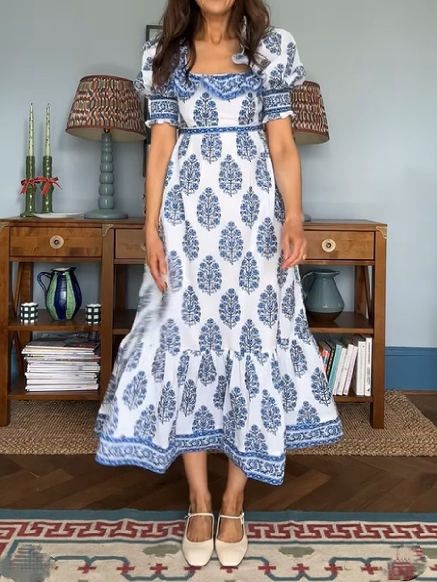 Balina - Blauw zomerjurkje met print