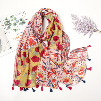 Pashmina sjaal met bloemenkwastjes