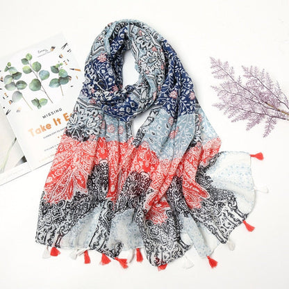 Pashmina sjaal met bloemenkwastjes