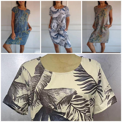 Tamara - Jurk met ronde hals en botanische print