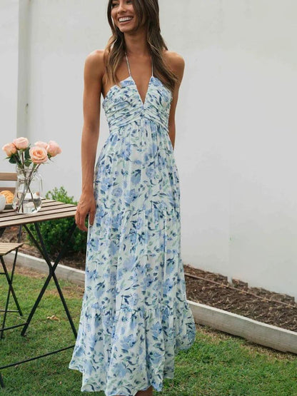 Susy halterneck maxi zomerjurk met bloemenpatroon