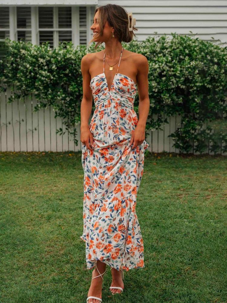 Susy halterneck maxi zomerjurk met bloemenpatroon