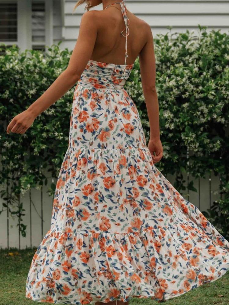 Susy halterneck maxi zomerjurk met bloemenpatroon