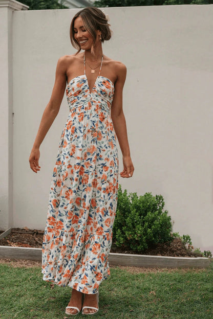 Susy halterneck maxi zomerjurk met bloemenpatroon